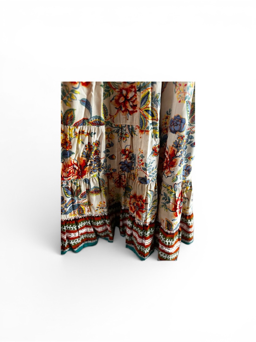 Soft Surroundings Tiered Maxi Dress Cream Floral Print Boho Cottagecore Large - Picture 4 of 7
